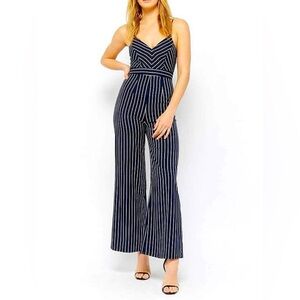 Timing Navy and White Striped Jumpsuit